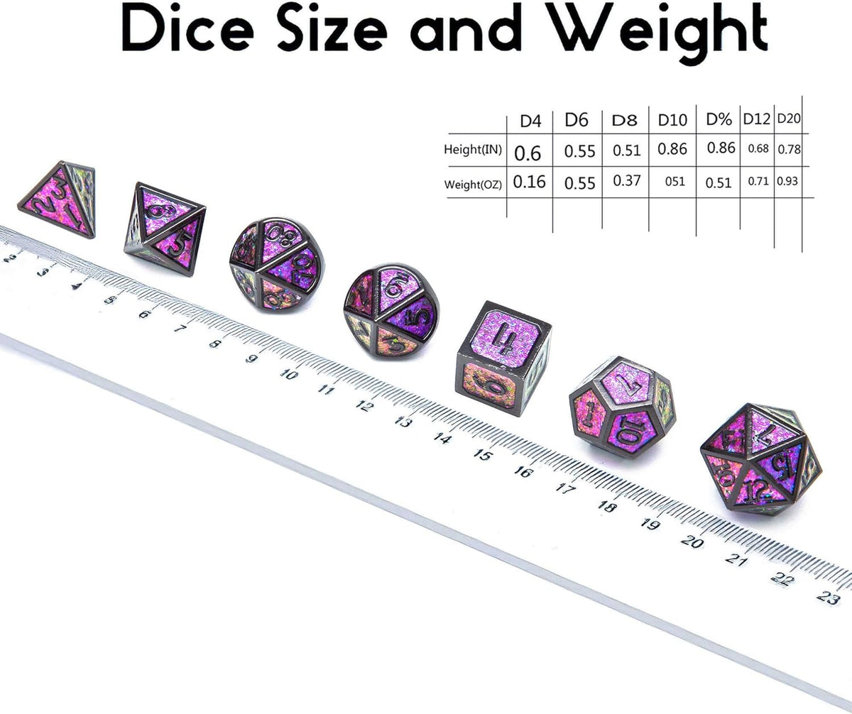 Metal D&D dice set, 7-piece polyhedral DND dice set with D20, D12, D10, D8, D6, and D4, suitable for Dungeons & Dragons RPG games