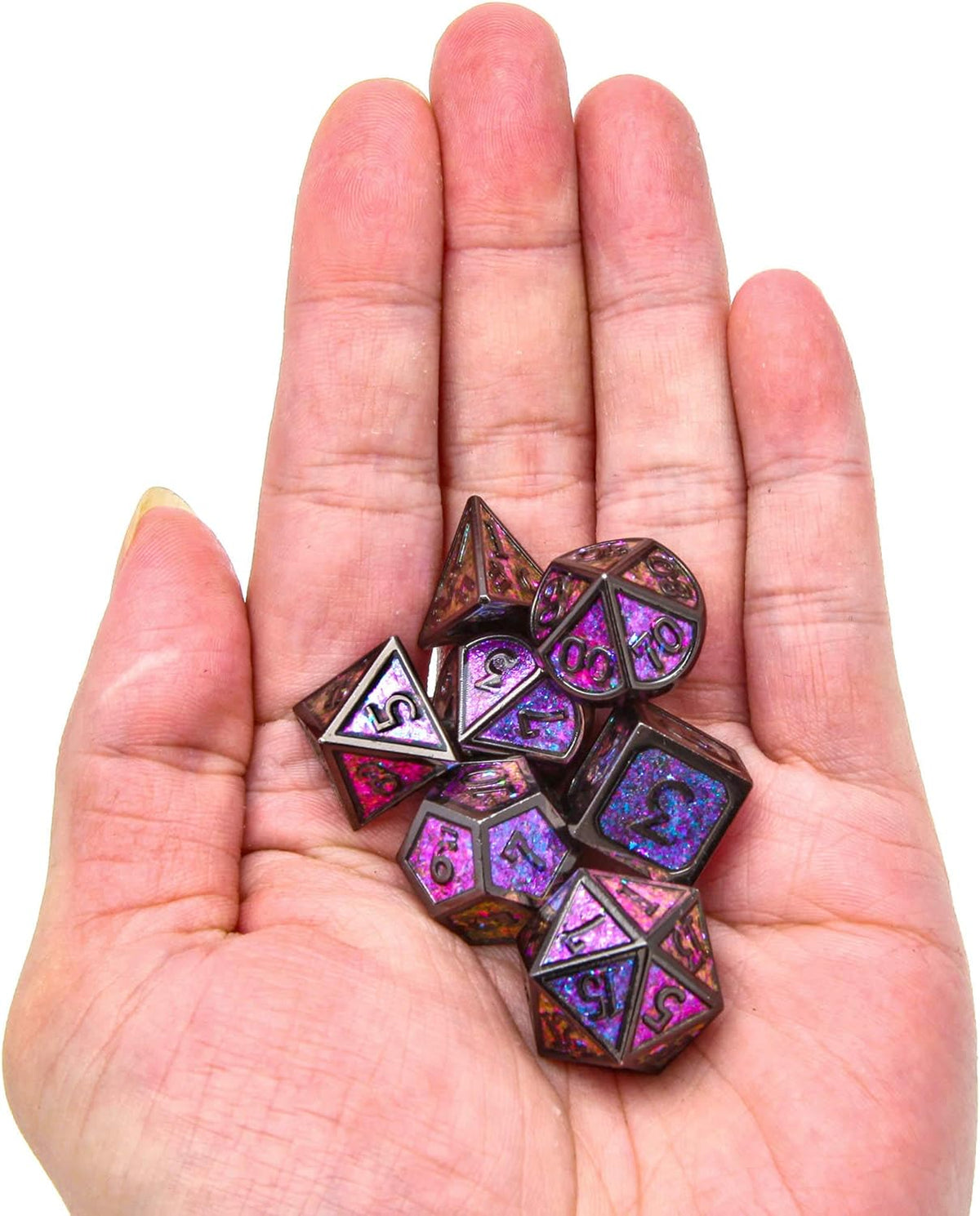 Metal D&D dice set, 7-piece polyhedral DND dice set with D20, D12, D10, D8, D6, and D4, suitable for Dungeons & Dragons RPG games