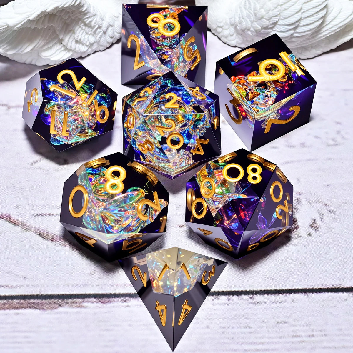 Set de 7 dés en résine pour Donjons et Dragons, dés polyédriques style punk pour jeux de rôle RPG, exploration, MTG, pionnier et DND.