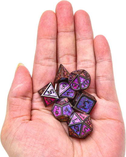 Metal D&D dice set, 7-piece polyhedral DND dice set with D20, D12, D10, D8, D6, and D4, suitable for Dungeons & Dragons RPG games