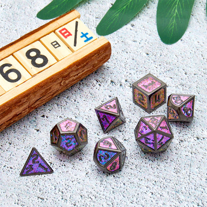 Metal D&D dice set, 7-piece polyhedral DND dice set with D20, D12, D10, D8, D6, and D4, suitable for Dungeons & Dragons RPG games